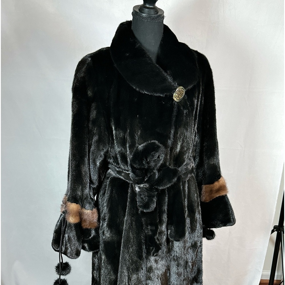 Blackglama Mink Fur Coat, Full Length Designer High Quality Black Brown Fur Coat